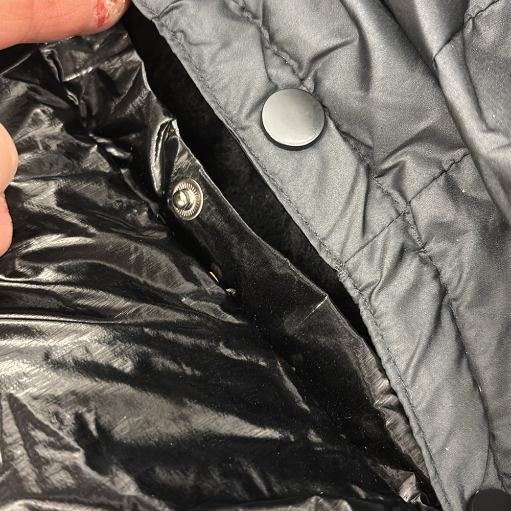 NWT XOXO Shiny Black Detachable Hooded Zip Up Puffer Coat Jacket PU Coating M